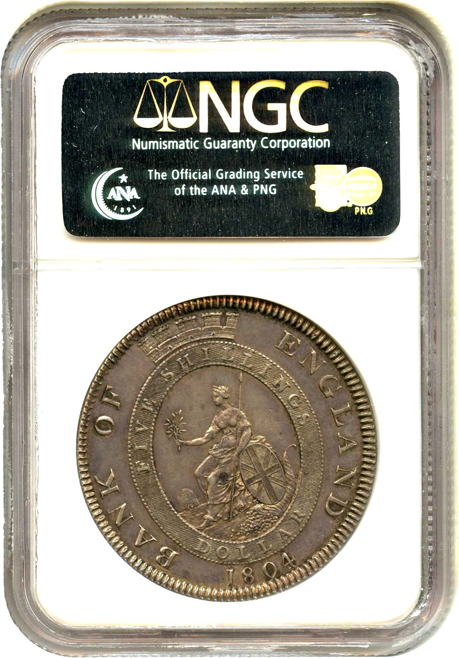 image for: Great Britain: 1804 5 Shilling Bank of England NGC AU58
