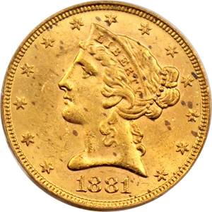 image for: 1881-S $5 PCGS MS62 ex: Rive d'Or Collection
