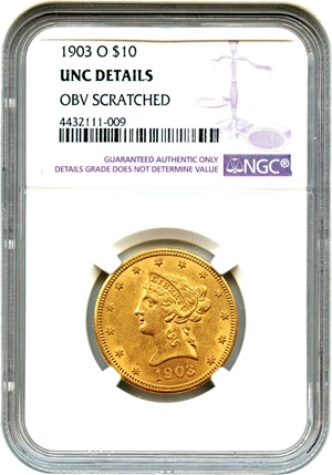 image for: 1903-O $10 NGC UNC Details (Obv. Scratched)