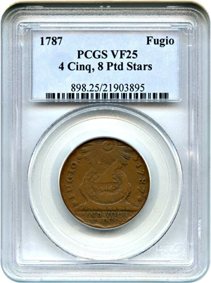 image for: 1787 Fugio PCGS VF25 BN (Cinquefoils, 8 Pointed Stars)