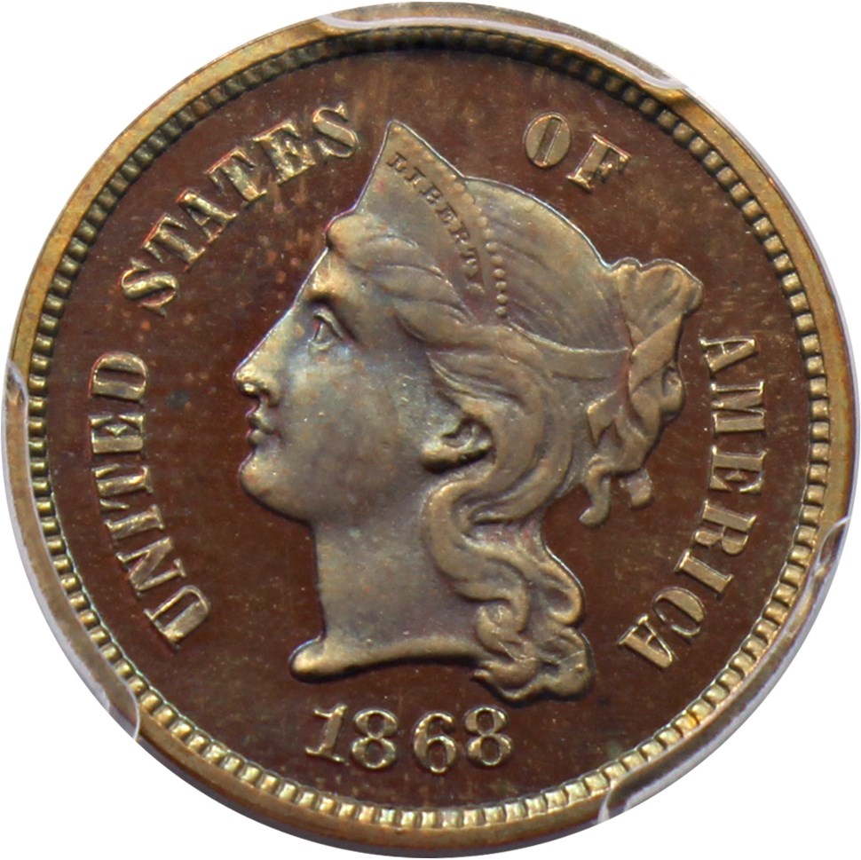 image for: 1868 Pattern 3C PCGS/CAC Proof 65 BN (J-619)