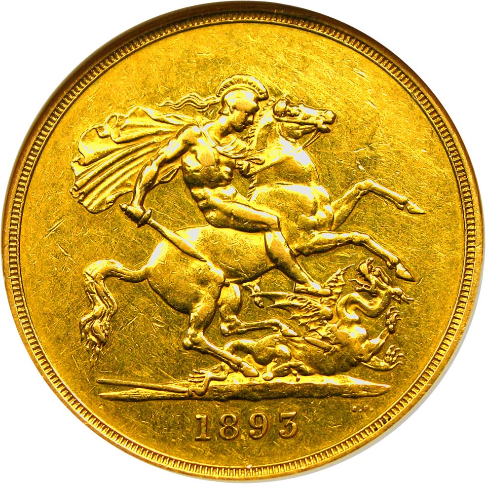 image for: Great Britain: 1893 Gold 5 Pounds NGC XF45 (KM-787)