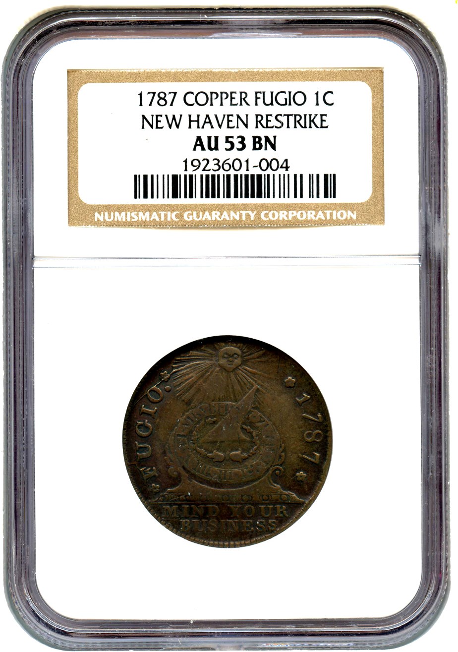 image for: 1787 Fugio NGC AU53 BN (New Haven Restrike, Copper)