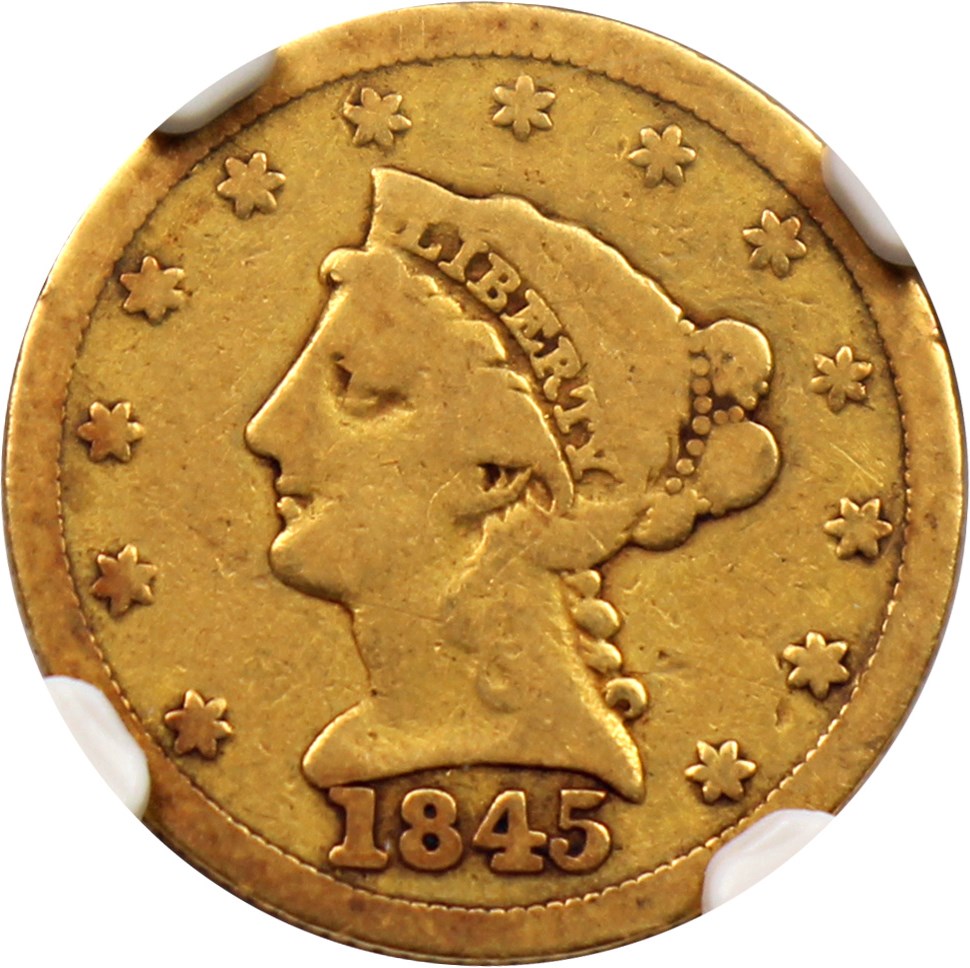 image for: 1845 $2 1/2 NGC/CAC AG-03