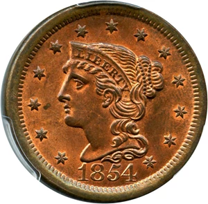 image for: 1854 1c PCGS MS65 RB