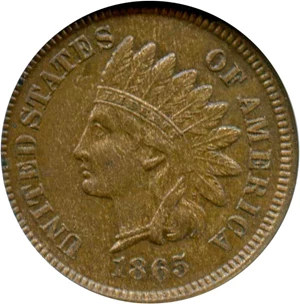image for: 1865 1c ANACS AU55 BN (Fancy 5)