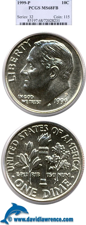 image for: 1999-P 10c PCGS MS68 FB
