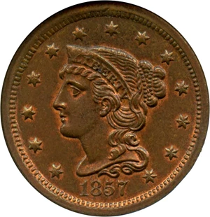image for: 1857 1c NGC MS66 BN (Small Date)
