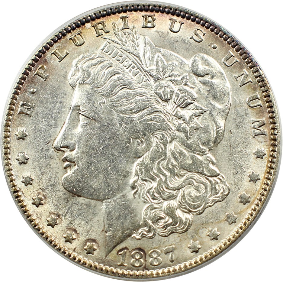 image for: Top 100 VAM: 1887 $1 PCGS AU55 (VAM-1A, Donkey Tail)