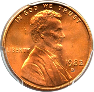 image for: 1982-D 1c PCGS MS66 RD (Zinc, Large Date)