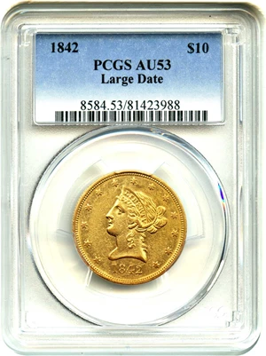image for: 1842 $10 PCGS AU53 (Large Date)