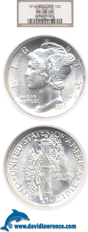 image for: 1916 10c Merc. NGC MS68 FB