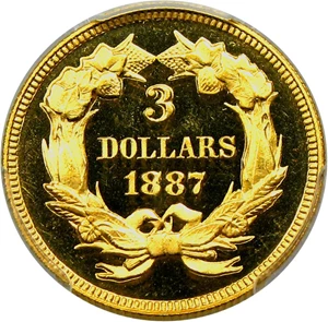 image for: 1887 $3 PCGS/CAC Proof 64+ DCAM