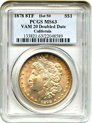 image for: Hot 50 VAM: 1878 8TF $1 PCGS MS63 (VAM-20, Doubled Date)