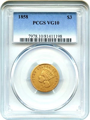 image for: 1858 $3 PCGS VG-10