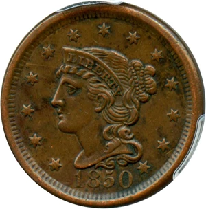 image for: 1850 1c PCGS XF Details (Env. Damage)