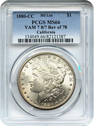 image for: Hit List 40: 1880-CC $1 PCGS MS66 (Reverse of 1878, VAM-7, 8/7)