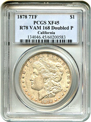 image for: 1878 7TF $1 PCGS XF45 (Reverse of 1878, VAM-168, Doubled P)