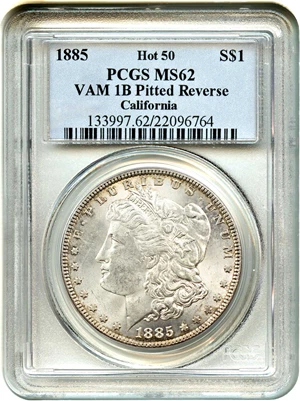 image for: Hot 50 VAM: 1885 $1 PCGS MS62 (VAM-1B, Pitted Reverse)