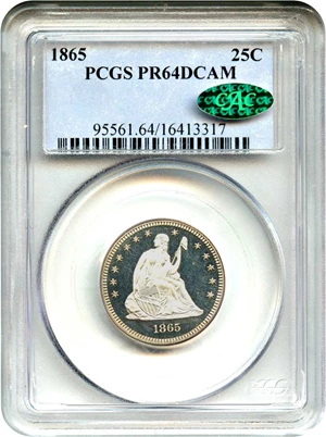 image for: 1865 25c PCGS/CAC Proof 64 DCAM