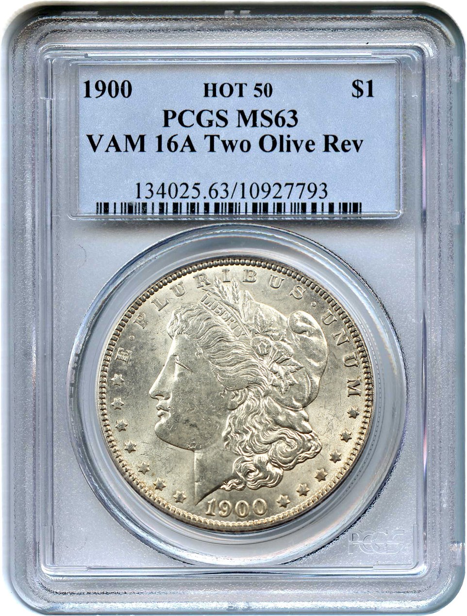 image for: Hot 50 VAM: 1900 $1 PCGS MS63 (VAM-16A, Two Olive Rev)