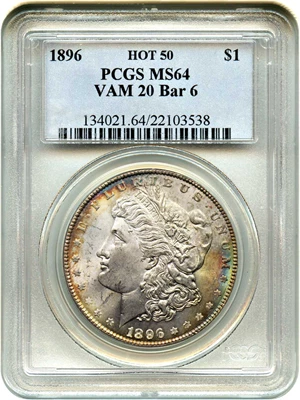 image for: Hot 50 VAM: 1896 $1 PCGS MS64 (VAM-20, Bar 6)