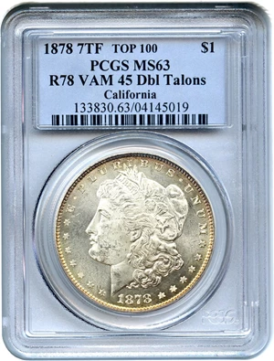 image for: Top 100 VAM: 1878 7TF $1 PCGS MS63 (Reverse of 1878, VAM-45, Dbl Talons)