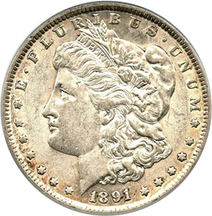 image for: Top 100 VAM: 1891 $1 PCGS AU53 (VAM-2A, Doubled Ear/Moustache)
