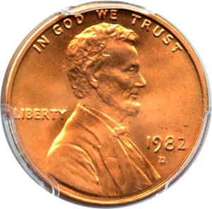 image for: 1982-D 1c PCGS MS66 RD (Zinc, Large Date)
