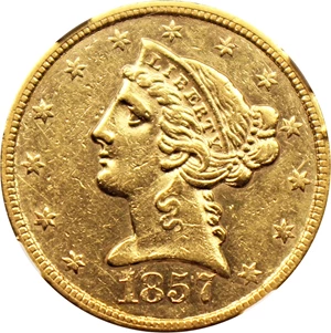 image for: 1857-S $5 NGC AU55