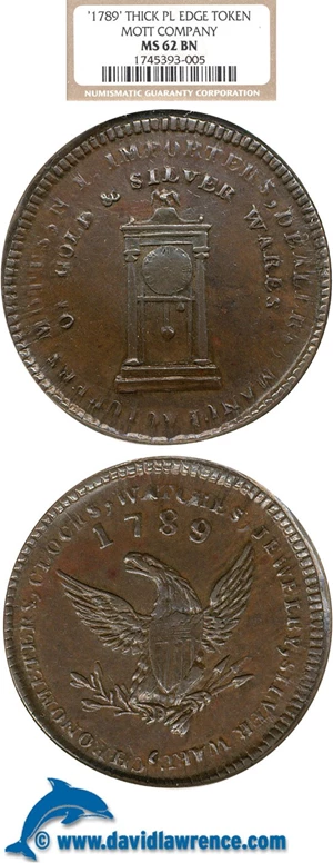 image for: 1789 Token Mott Company, Thick Plain Edge Token NGC MS62 BN