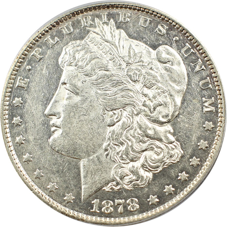 image for: Top 100 VAM: 1878-CC $1 PCGS AU50 (VAM-18, Doubled Leaves)  
