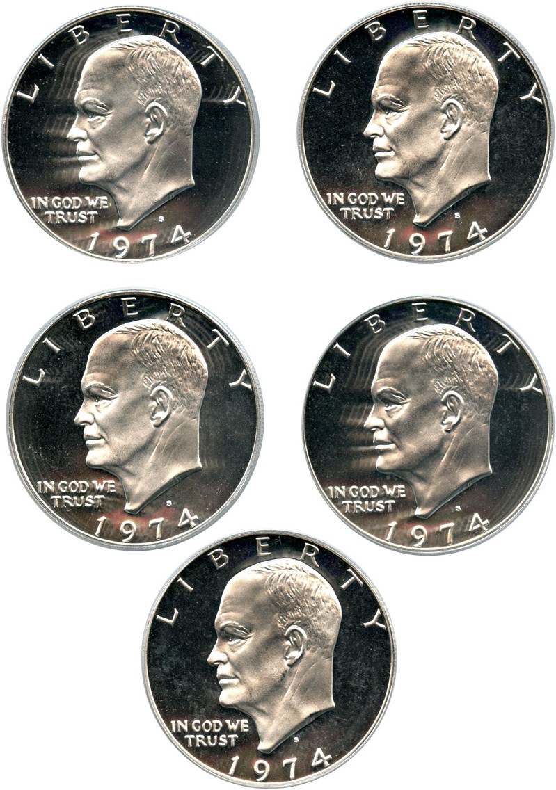 image for: Lot of 1974-S $1: PCGS Proof 69 DCAM (Silver, 5 Coins)