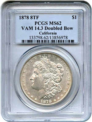 image for: 1878 8TF $1 PCGS MS62 (VAM-14.3, Doubled Bow)