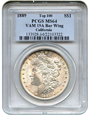 image for: Top 100 VAM: 1889 $1 PCGS MS64 (VAM-19A, Bar Wing)