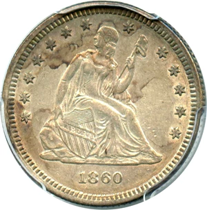 image for: 1860 25c PCGS XF45