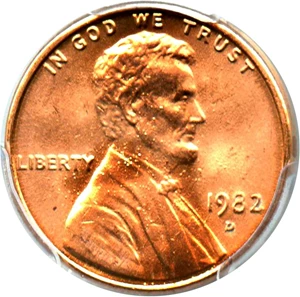 image for: 1982-D 1c PCGS MS66 RD (Zinc, Large Date)