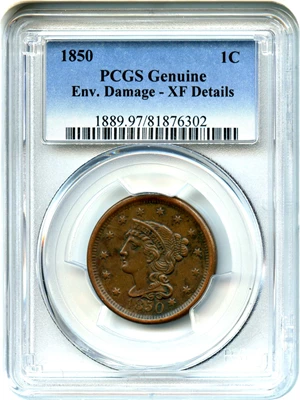 image for: 1850 1c PCGS XF Details (Env. Damage)
