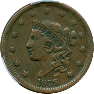 image for: 1838 1c PCGS VF Details (Rim Damage)