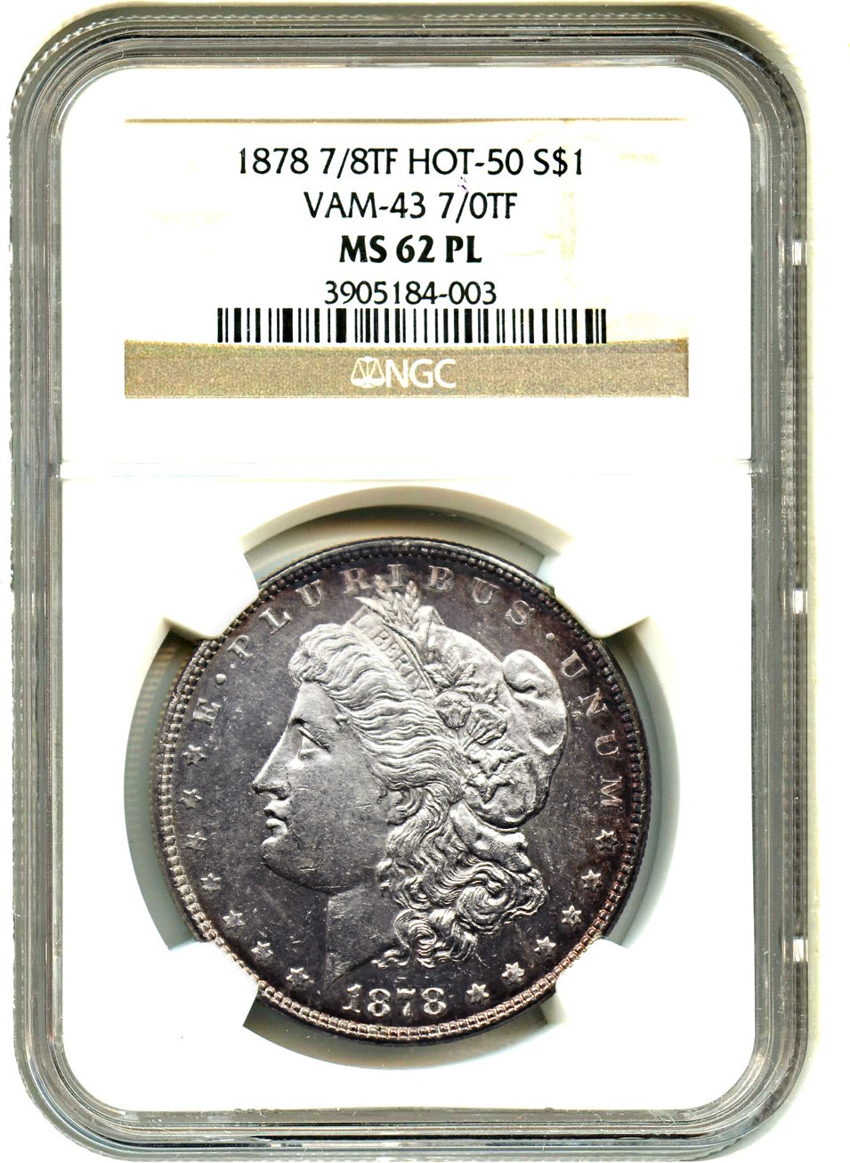 image for: Hot 50 VAM: 1878 7/8TF $1 NGC MS62 PL (VAM-43, 7/0TF)