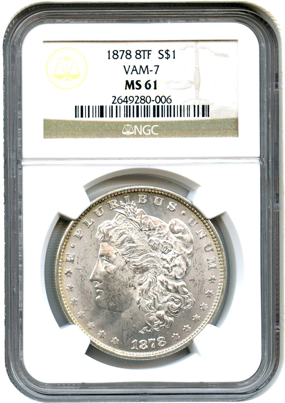 image for: 1878 8TF $1 NGC MS61 (VAM-7, Tripled E)