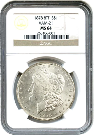 image for: 1878 8TF $1 NGC MS64 (VAM-21, Broken R&B)