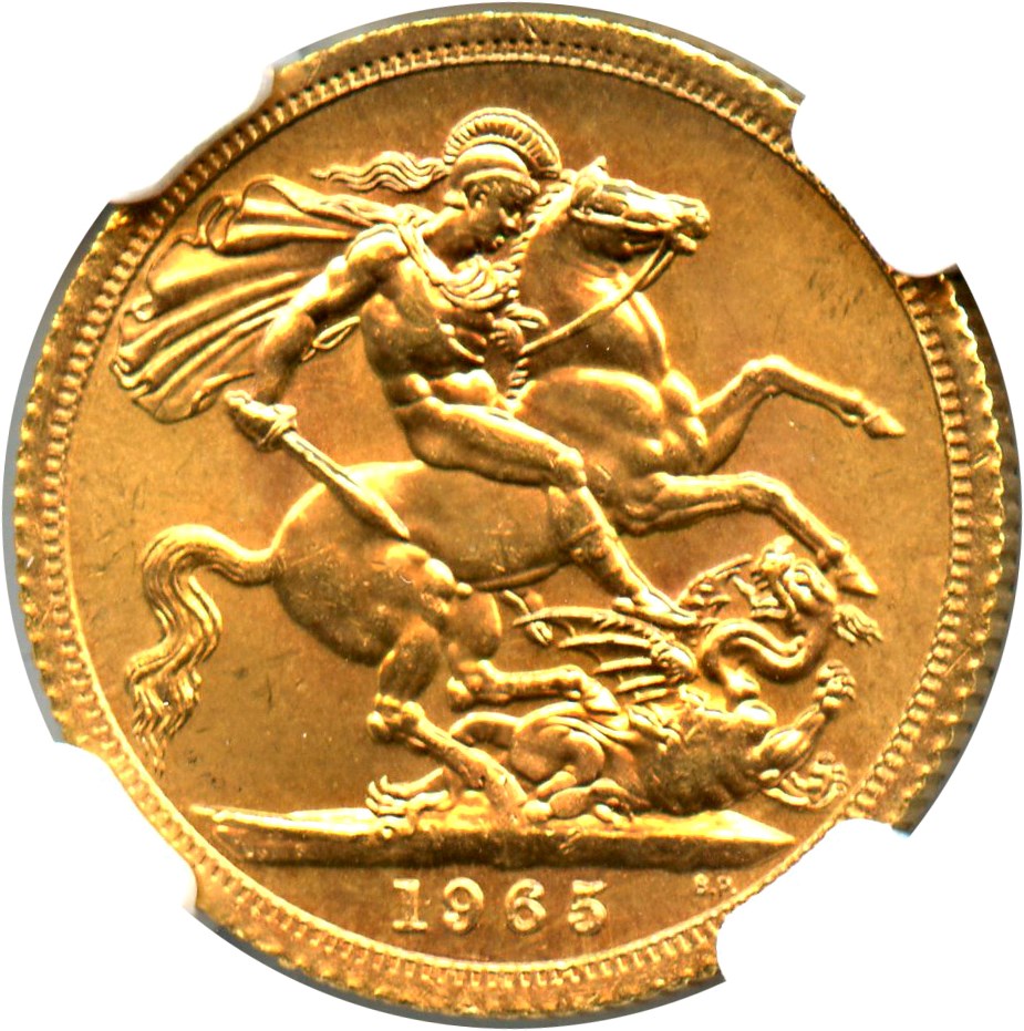 image for: Great Britain: 1965 Gold Sovereign NGC MS62 (KM-908)