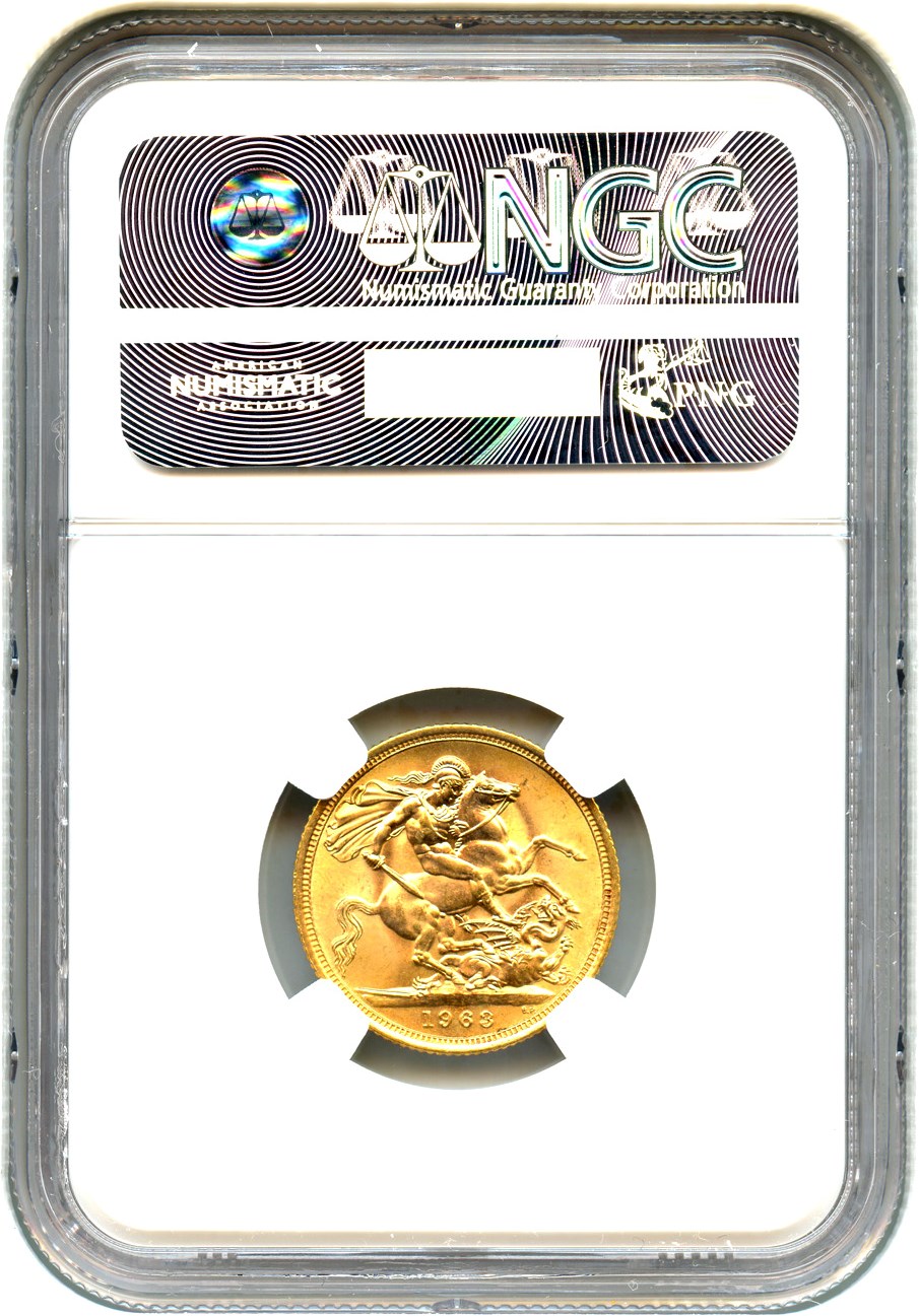 image for: Great Britain: 1963 Gold Sovereign NGC MS63 (KM-908)