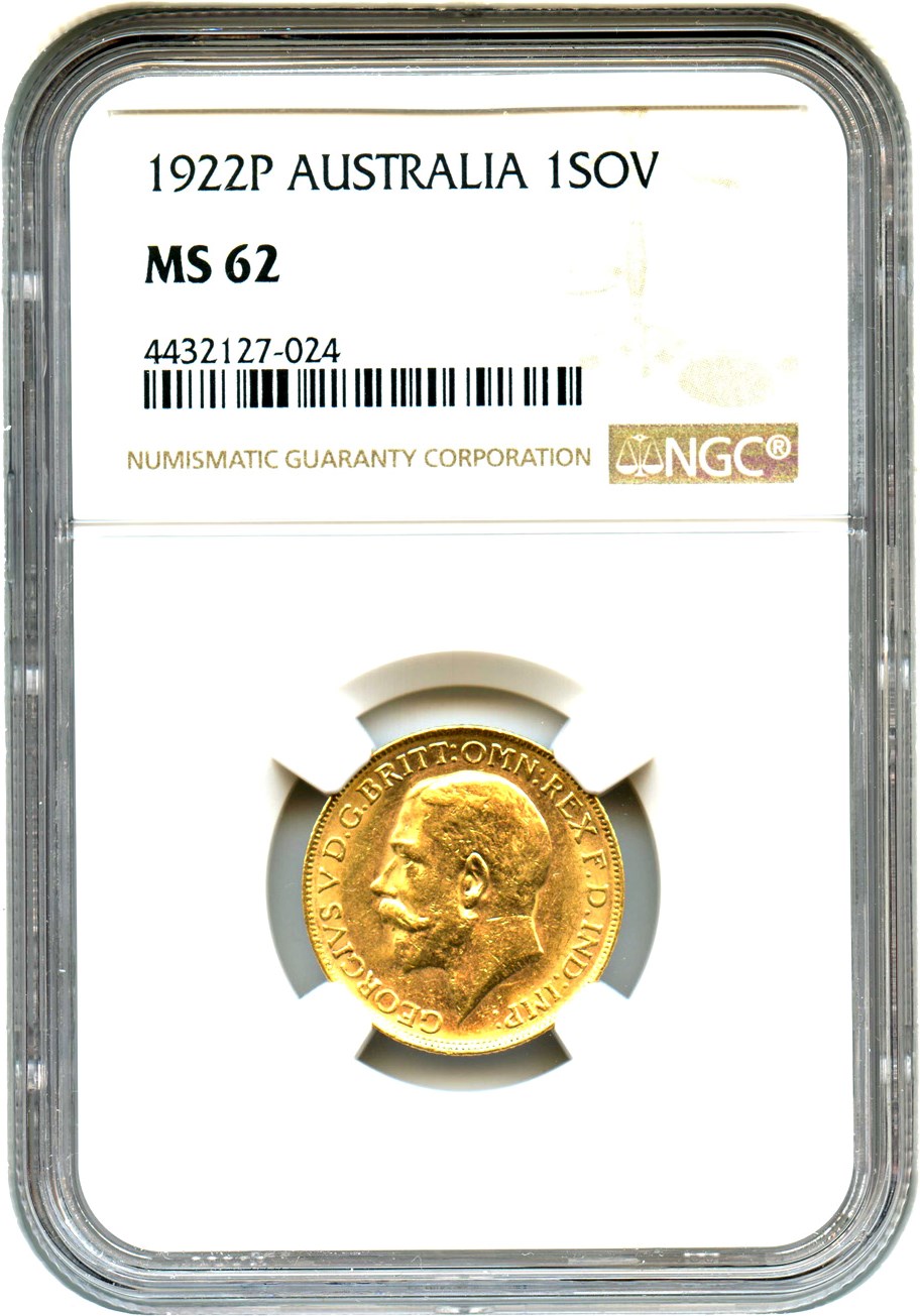 image for: Australia: 1922-P Gold Sovereign NGC MS62 (KM-29)