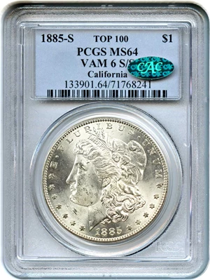 image for: Top 100 VAM: 1885-S $1 PCGS/CAC MS64 (VAM-6, S/S)