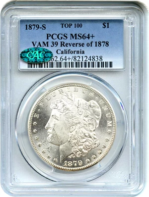 image for: Top 100 VAM: 1879-S $1 PCGS/CAC MS64+ (VAM-39 Reverse of 1878)