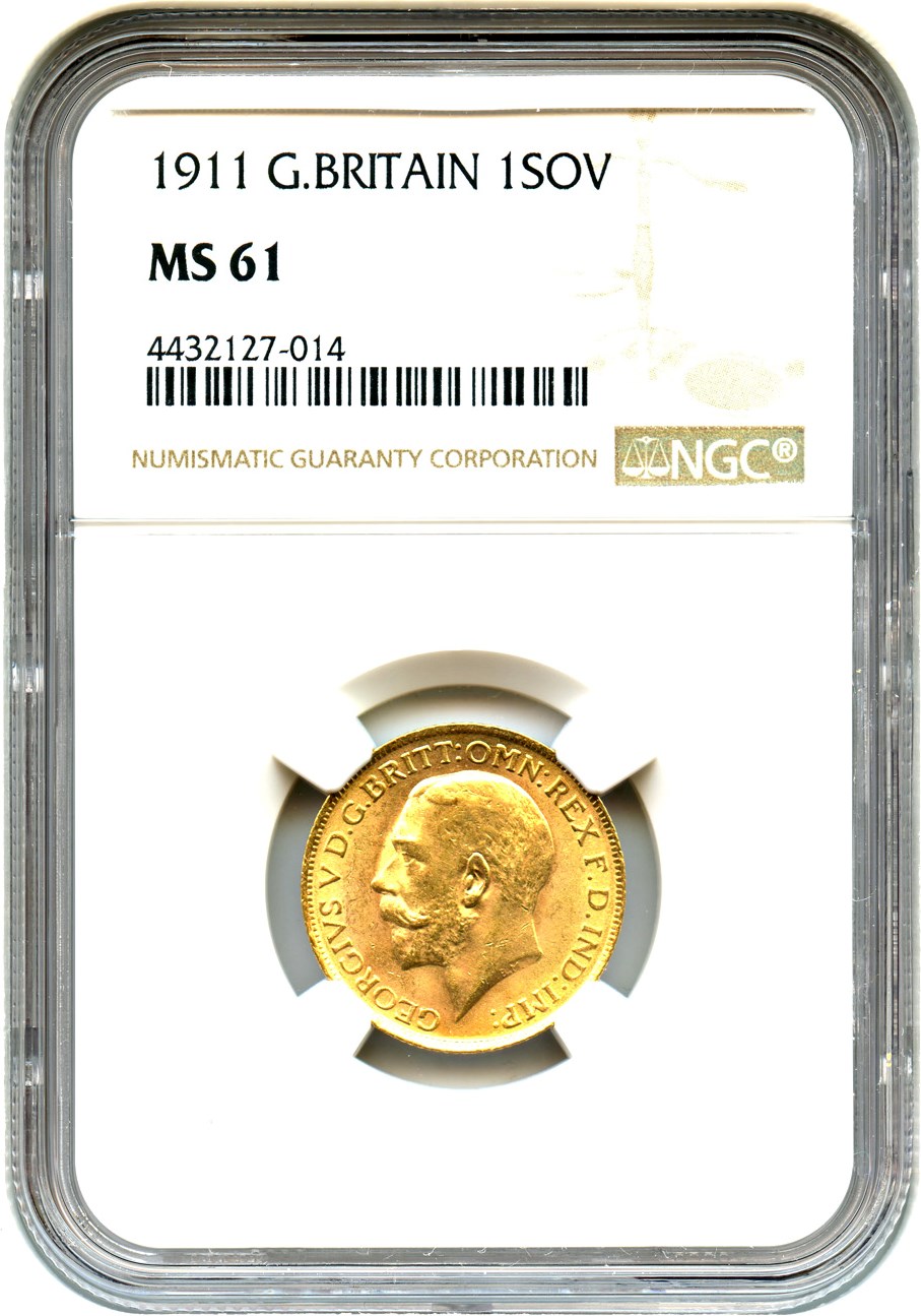 image for: Great Britain: 1911 Gold Sovereign NGC MS61 (KM-820)