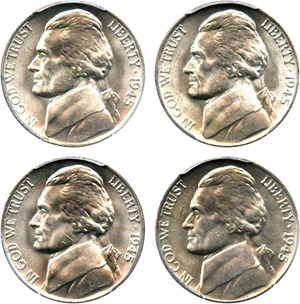 image for: Lot of 1945-P 5c PCGS MS65 (4 Coins)