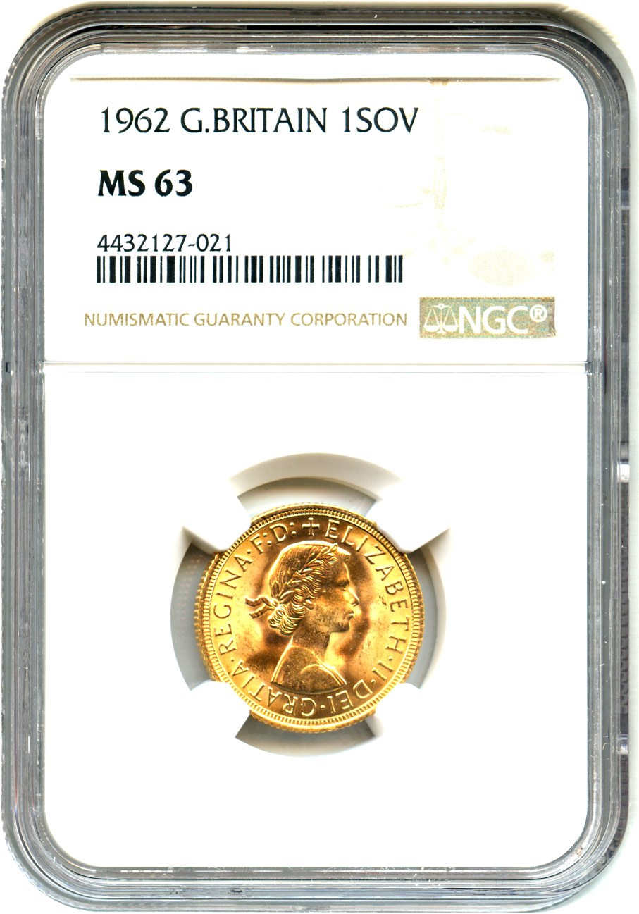 image for: Great Britain: 1962 Gold Sovereign NGC MS63 (KM-908)